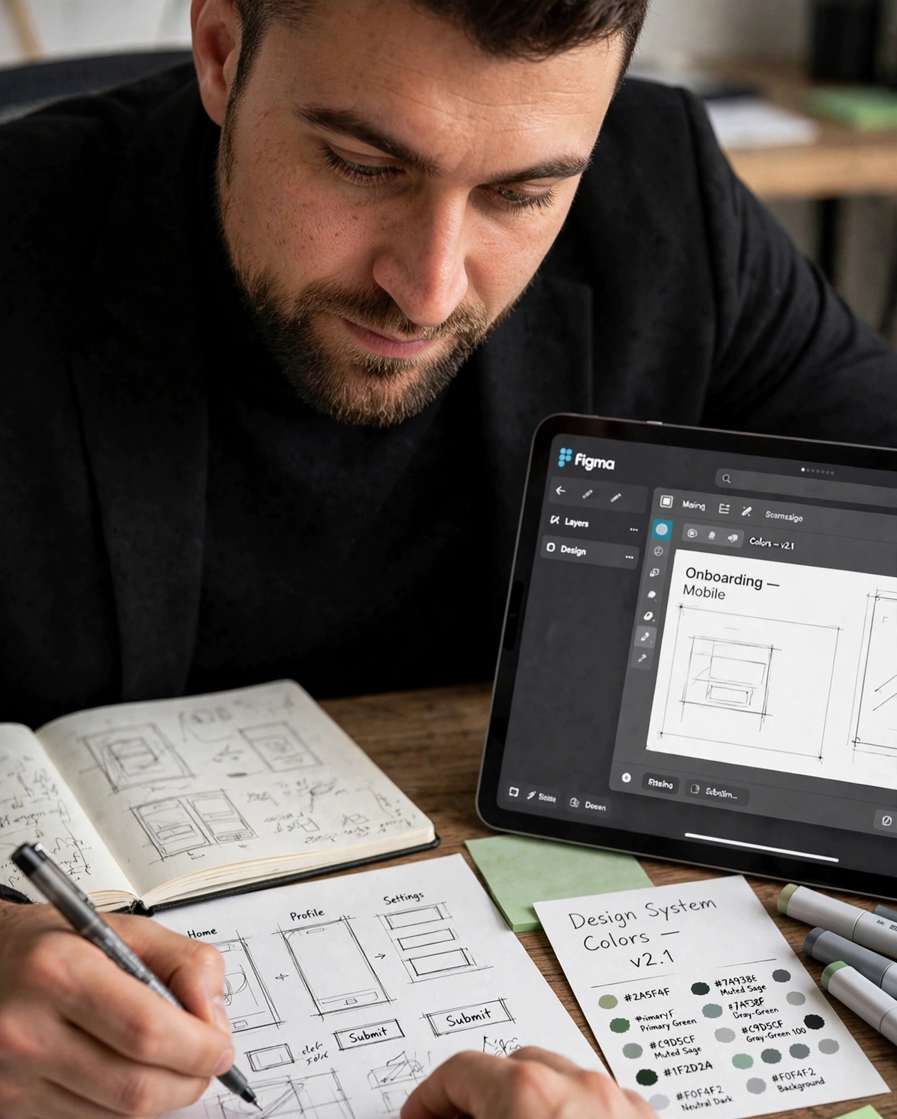 Designer focused at a workspace